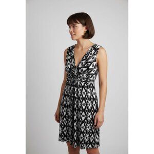 Soma Black White Ikat Print Twist Front Sleeveless Jersey Casual Dress Size M